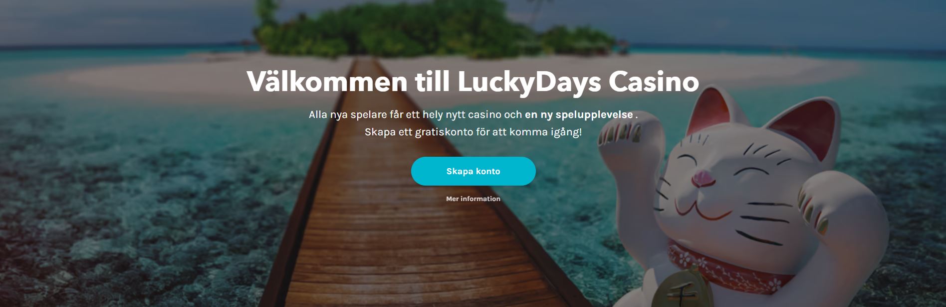 Bild på hemsidan på LuckyDays med katten och text om casinot